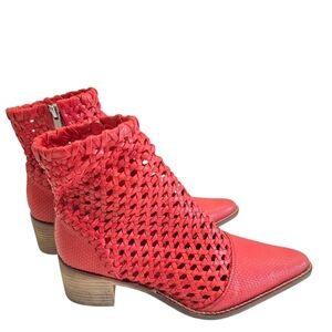 Free people In The Loop Red Leather Woven ankle  Boots